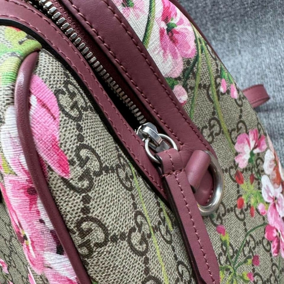 100% Authentic GUCCI Boston Blooms Brown&Purple Canvas Satchel - Picture 2 of 16